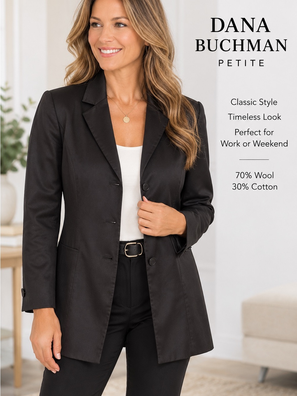 Dana Buchman Black Petite Longline Tailored Blazer